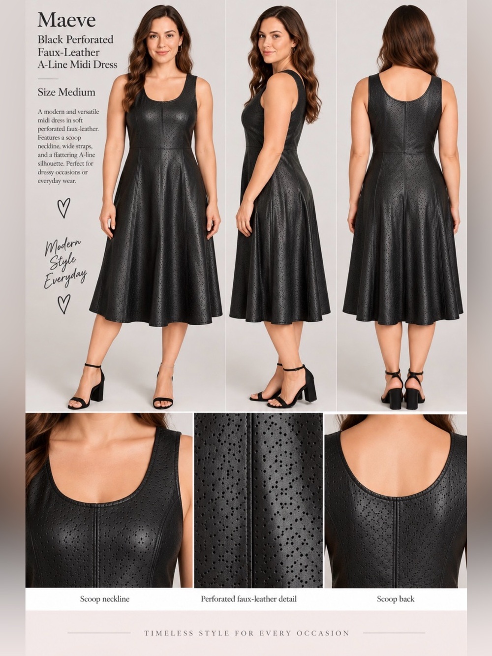 Maeve Black Perforated Faux-Leather A-Line Midi Dress